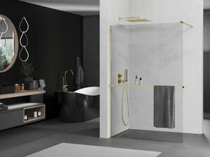 Mexen Kioto+ Gold Walk-In Nano univerzális zuhanyfal 8 mm vastag vízlepergető biztonsági üveggel, 200 cm magas, arany profillal és távtartóval