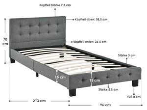 Manresa kárpitozott ágy 90 x 200 cm – szürke