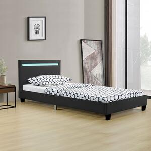 Kárpitozott ágy Verona 90 x 200 cm, LED világítással fekete színben