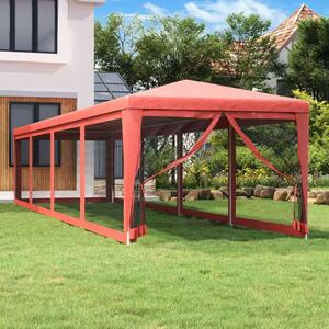 VidaXL HDPE rendezvénysátor 10 hálós oldalfallal, 3x12 m, Piros