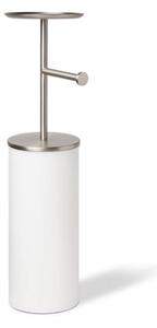 PORTALOO wc papír tartó, szabadon álló, állvány, lerakó tálcával és alsó tartalék wc papír tartállyal, nikkel-fehér, acél