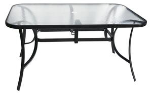 ROJAPLAST XT1012T fém kerti üvegasztal napernyőlyukkal, 150x90x72cm - átlátszó