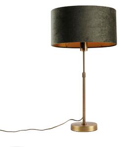 Bronz asztali lámpa ovális, zöld bársonyernyővel, 35 cm - Parte