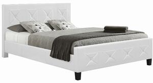 Dupla ágy ágyráccsal, textilbőr fehér, 180x200, CARISA