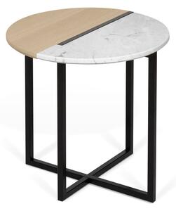 Tárolóasztal tölgyfa dekoros és márvány asztallappal ø 50 cm Sonata - TemaHome