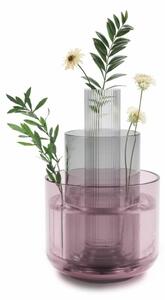 LAYLA SET lila színű üveg egymásba rakható virágtartó váza szett