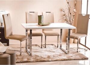 KONDELA Étkezőasztal, fehér HG + króm, 130x80 cm, TALOS