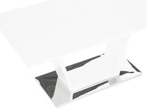 KONDELA Étkezőasztal, nyitható, fehér extra magasfényű/acél, 160-220x90 cm, PERAK