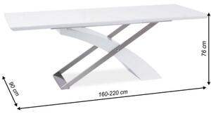 KONDELA Meghosszabbítható étkezőasztal, fehér extra magasfényű HG/fém, 160-220x90 cm, KROS
