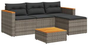 VidaXL 5 részes szürke polyrattan akácfa kerti ülőgarnitúra párnákkal