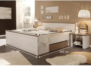 KONDELA Hálószoba bútor készlet (ágy, 2 éjjeliszekrény, szekrény), pínia fehér/ tölgy sonoma trufla, LUMERA