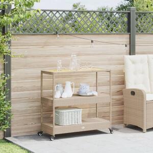 VidaXL 3 szintes bézs polyrattan és tömör akácfa zsúrkocsi