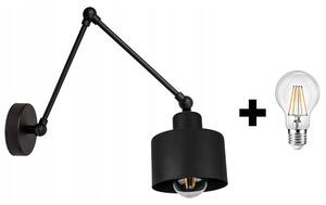 Glimex LAVOR hosszú karos állítható fekete fali lámpa 1x E27 + ajándék LED izzó