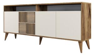 Krémszínű-natúr színű alacsony komód diófa dekorral 180x79 cm Milan – Kalune Design