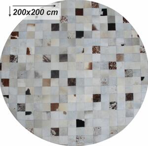 Luxus bőrszőnyeg, fehér/szürke/barna , patchwork, 200x200, bőr TIP 10