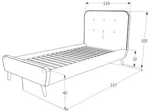 Kárpitozott ágy TIFFANY 90 x 200 cm, szürke
