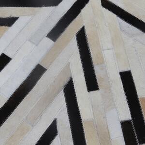 KONDELA Luxus bőrszőnyeg, fekete/bézs/fehér, patchwork, 200x200, KOŽA TYP 8