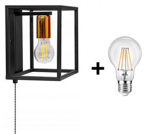 Glimex Cage fali lámpa fekete réz/króm kapcsolóval 1x E27 + ajándék LED izzó