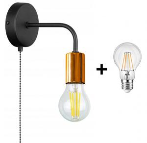 Glimex LOUIS fali lámpa kapcsolóval fekete réz/króm 1x E27 + ajándék LED izzó