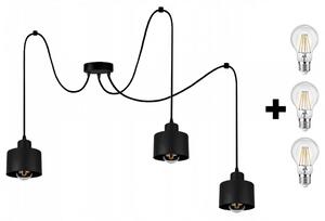 Glimex LAVOR polip függőlámpa fekete 3x E27 + ajándék LED izzók