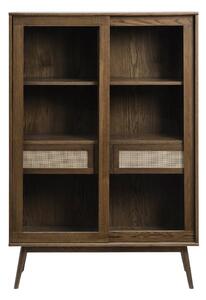 Sötétbarna tálalószekrény tolóajtóval, tölgyfa dekorral 110x160 cm Barrali – Unique Furniture