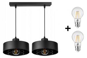 Glimex LAVOR MED rácsos állítható függőlámpa fekete 2x E27 + ajándék LED izzó
