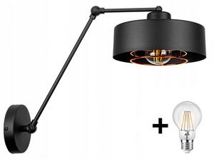 Glimex LAVOR MED fekete réz/króm rácsos hosszú karos állítható fali lámpa 1x E27 + ajándék LED izzó