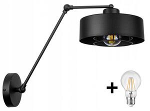 Glimex LAVOR MED rácsos hosszú karos állítható fekete fali lámpa 1x E27 + ajándék LED izzó