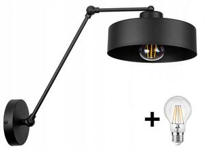 Glimex LAVOR MED hosszú karos állítható fekete fali lámpa 1x E27 + ajándék LED izzó