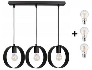 Glimex Ring állítható függőlámpa fekete 3x E27 + ajándék LED izzók