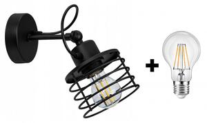 Glimex DARYL állítható fekete fali lámpa 1x E27 + ajándék LED izzó