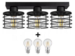 Glimex DARYL mennyezeti lámpa fekete 3x E27 + ajándék LED izzók