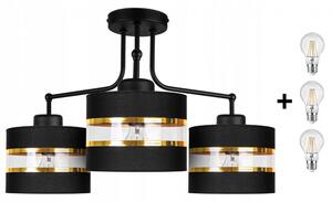 Glimex ABAZUR mennyezeti lámpa fekete 3x E27 + ajándék LED izzók