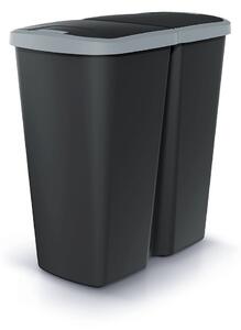 Hulladékgyűjtő Prosperplast COMPACTA Q DUO, 45 l fekete, világosszürke fedéllel