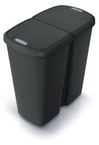 Hulladékgyűjtő Prosperplast COMPACTA Q DUO , 45 l újrahasznosított fekete, fekete fedéllel