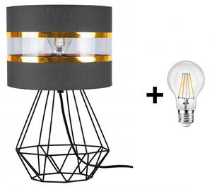 Glimex Abazur asztali/éjjeli lámpa szürke 1x E27 + ajándék LED izzó