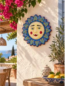 Sol de Azul kézzel festett spanyol kerámia nap fali dísz – 27 cm – a kék-sárga, virágos változat