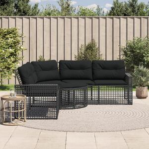 VidaXL L-alakú fekete polyrattan kerti kanapé párnával és lábtartóval