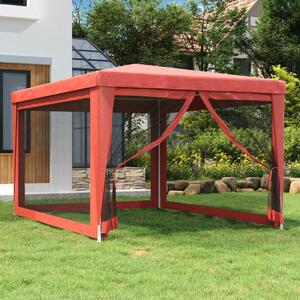 VidaXL HDPE rendezvénysátor 4 hálós oldalfallal, 3x4 m, Piros
