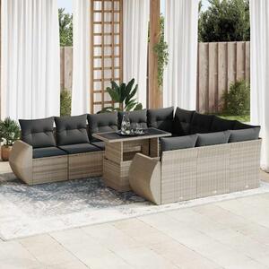 11 részes világosszürke polyrattan kerti ülőgarnitúra párnákkal