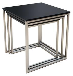 NEW FUSION 3 darabos króm és fekete lerakóasztal szett