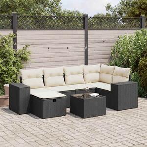 7 részes fekete polyrattan kerti ülőgarnitúra párnával