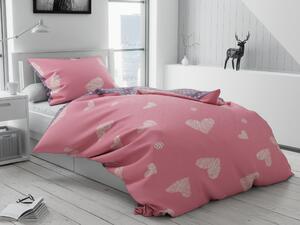Szívek és pöttyök rózsaszín pamut kétoldalas ágynemű