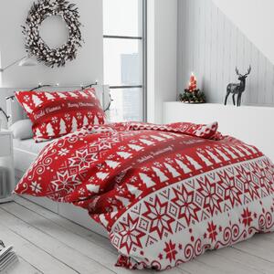 Karácsonyi erdő piros pamut ágyneműhuzat
