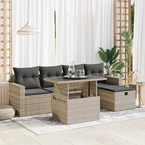 6 részes világosszürke polyrattan kerti ülőgarnitúra párnákkal