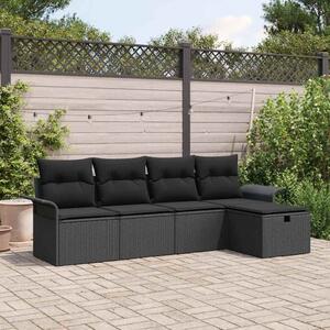 Kerti Kanapé Szett 5 db Fekete polirattan