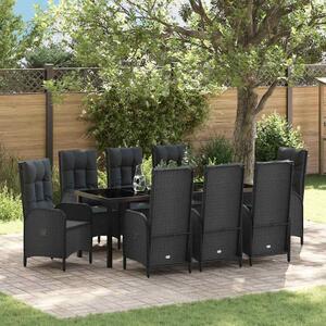Kert étkező szett 9 db Fekete polirattan