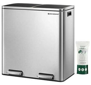 Songmics Szelektív Hulladékgyűjtő - 2x30L Rozsdamentes Acél