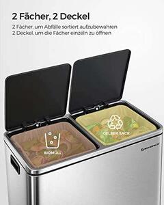 Songmics Szelektív Hulladékgyűjtő - 2x30L Rozsdamentes Acél