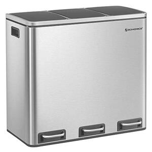 Songmics - 3 Rekeszes Szelektív Szemetes - Rozsdamentes Acél - 3 x 18 Liter